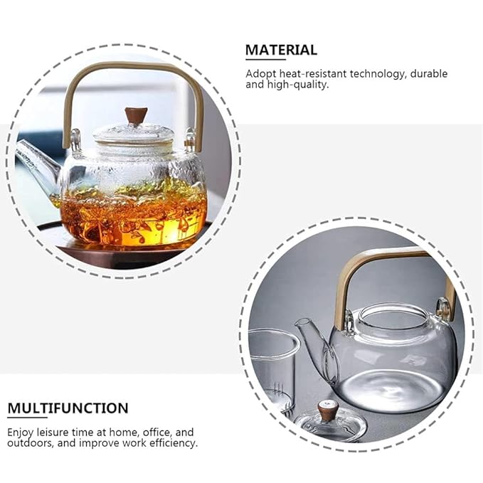 Handcrafted Borosilicate Glass Teapot with Wooden Handle & Infuser – 900ml | Stove Safe