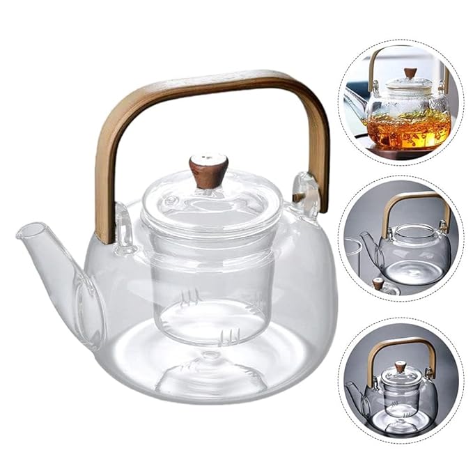 Handcrafted Borosilicate Glass Teapot with Wooden Handle & Infuser – 900ml | Stove Safe