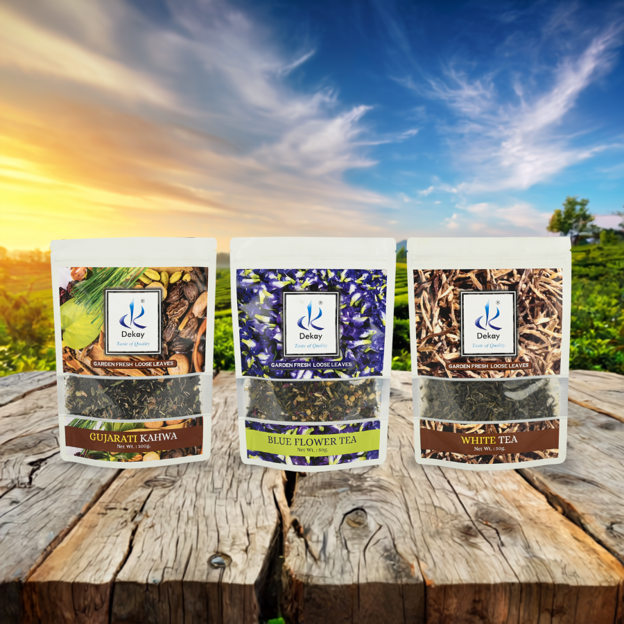Dekay Wellness Brews – Gujarati Kahwa | Blue Flower | White Tea