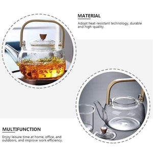 Handcrafted Borosilicate Glass Teapot with Wooden Handle & Infuser – 900ml | Stove Safe