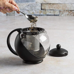 Half Moon Glass Teapot with Infuser (Black - 1.25L) 1250 Milliliter