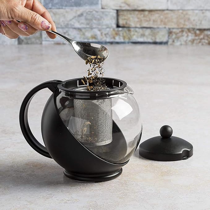 Half Moon Glass Teapot with Infuser (Black - 1.25L) 1250 Milliliter