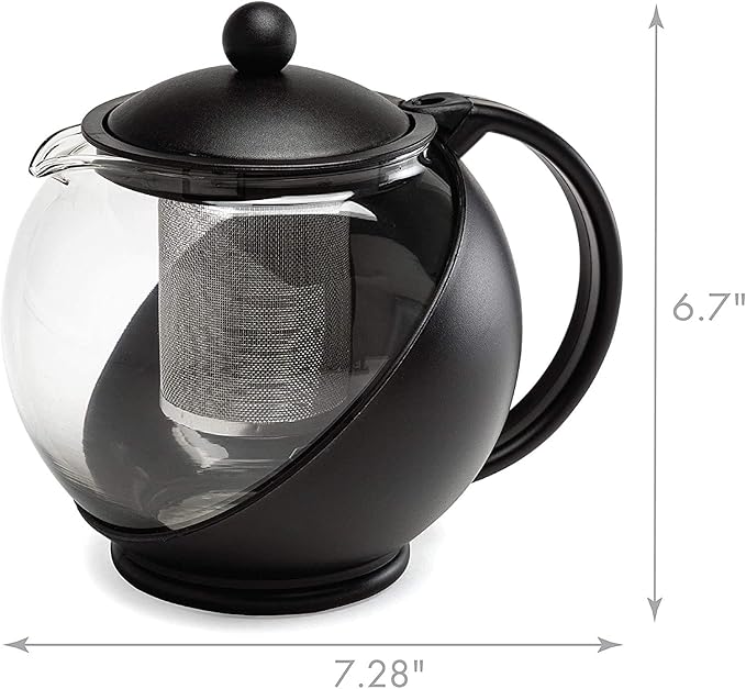Half Moon Glass Teapot with Infuser (Black - 1.25L) 1250 Milliliter