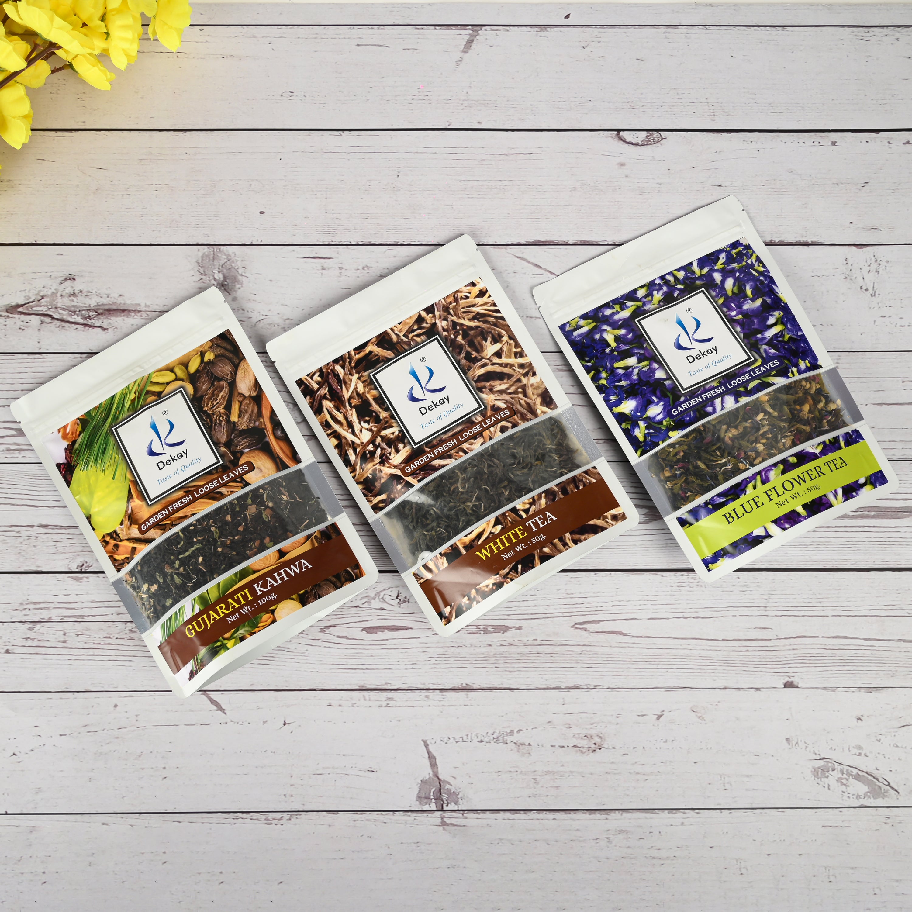 Dekay Wellness Brews – Gujarati Kahwa | Blue Flower | White Tea