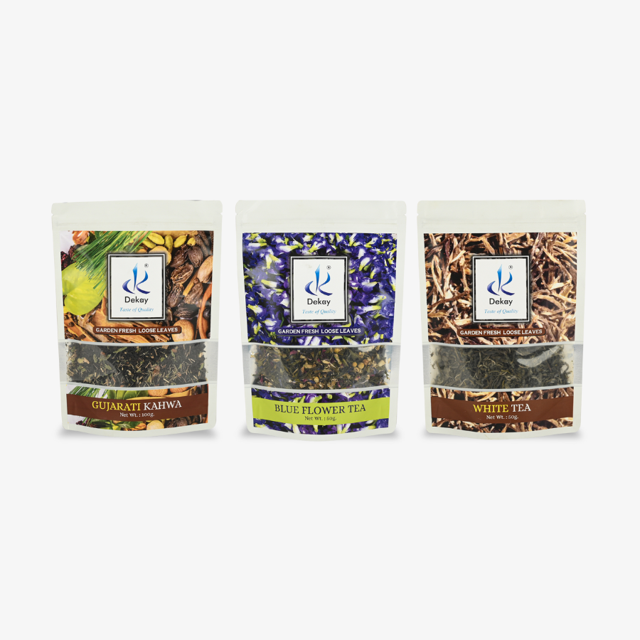 Dekay Wellness Brews – Gujarati Kahwa | Blue Flower | White Tea