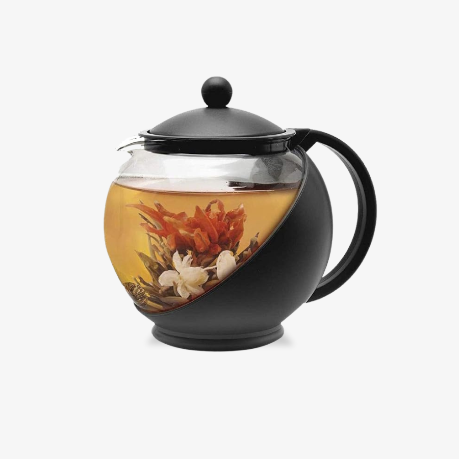 Half Moon Glass Teapot with Infuser (Black - 1.25L) 1250 Milliliter